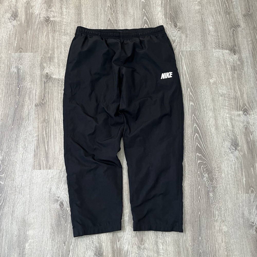 Y2K Nike Track Pants Mens XL Black Wide Leg Windbreaker Baggy Hip Hop Grunge